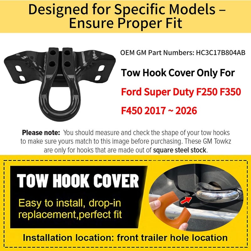 Yinnianets Custom Tow Hook Covers Fits for 2017-2026 Ford Super Duty F250 F350 F450,Tow Hitch Cover Car Tow Hooks Compatible with F250 F350 F450 Accessories 2017-2026 (Orange) - Image 4